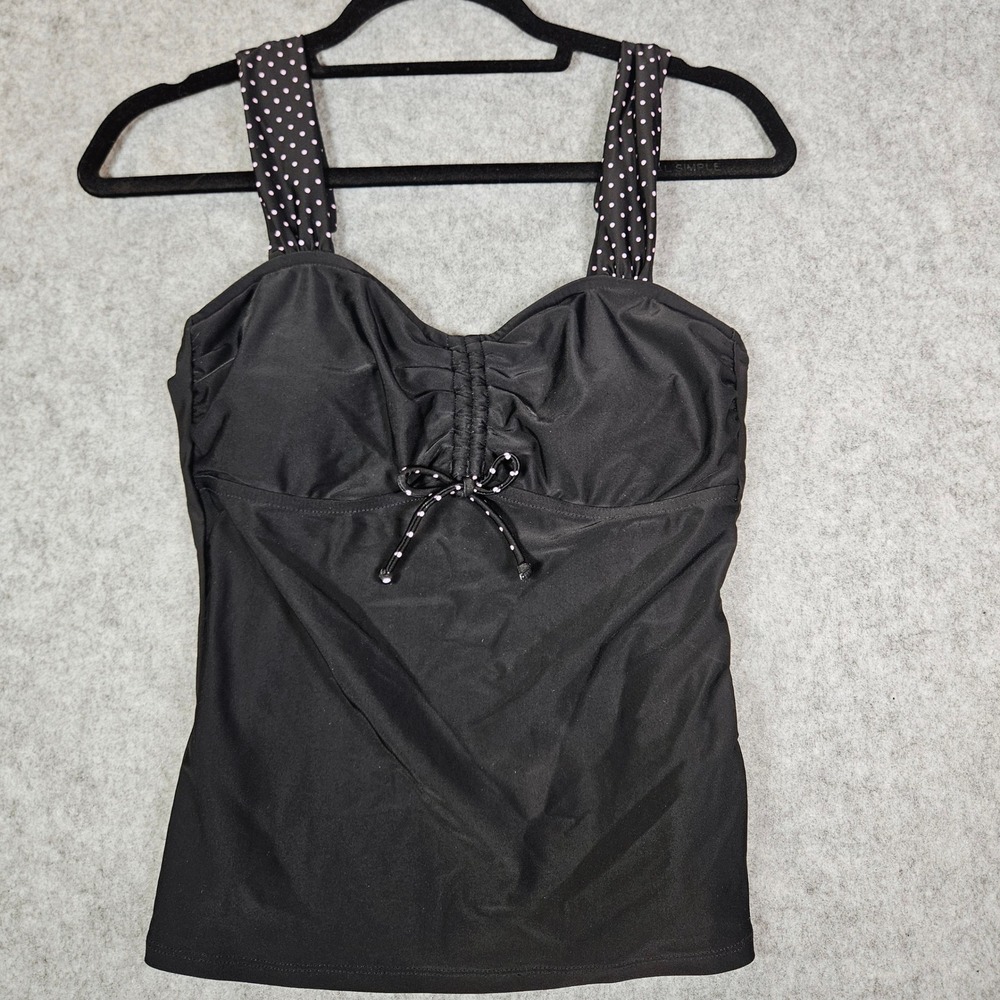 Mudd Womens Black Y2K Tankini Top Sequin Peace Hippie Swim Beach Summer Sz Small - Picture 1 of 10